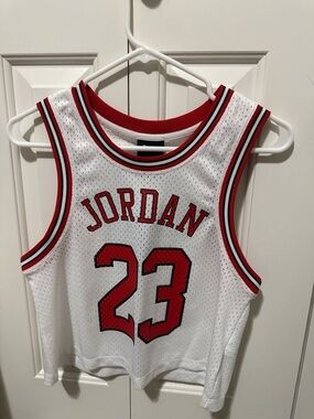 Jordan White Red Mesh Basketball Jersey with #23
